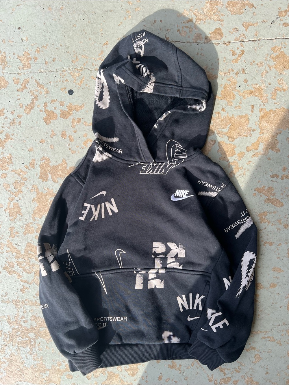 Nike Men’s Black Crewneck Hoodie with White Logo Print
